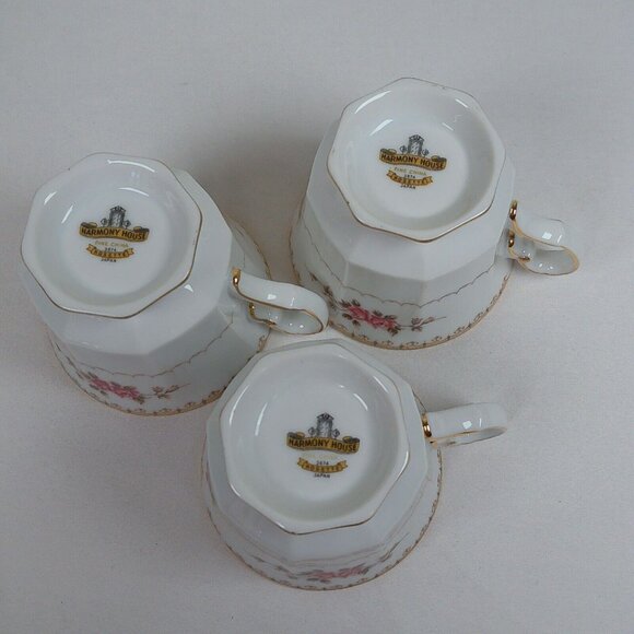 Lot of 3 Harmony House Rosette Fine China White Cup Octagonal Tan Scroll & Band - Picture 6 of 7
